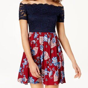 City Studios Juniors Lace Contrast Fit And Flare Dress Size 1